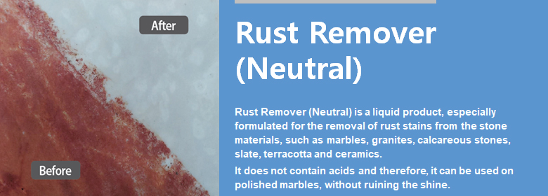 ConfiAd® Rust Remover (Neutral) is a liquid product, especially formulated for the removal of rust stains from the stone materials, such as marbles, granites, calcareous stones, slate, terracotta and ceramics. It does not contain acids and therefore, it can be used on polished marbles, without ruining the shine. Before ConfiAd® Rust Remover (Neutral) acts very quickly.